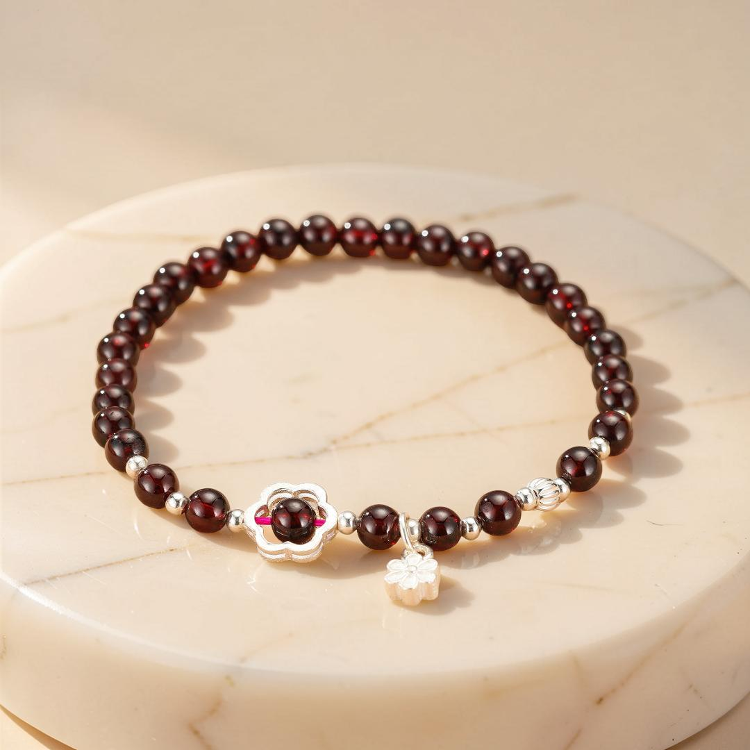 Bracelet Grenat – Fleur d’Harmonie, Argent