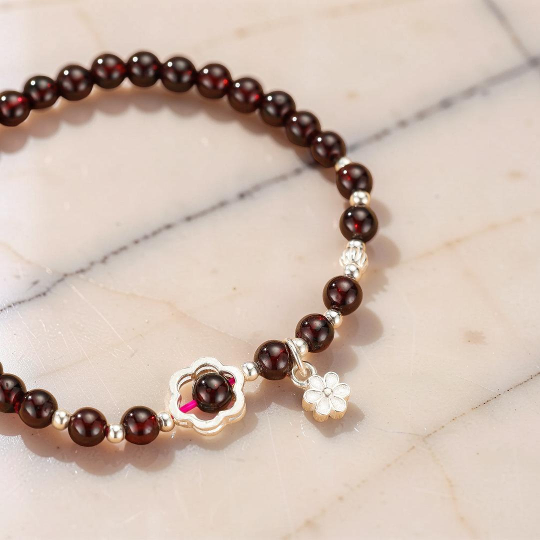Bracelet Grenat – Fleur d’Harmonie, Argent