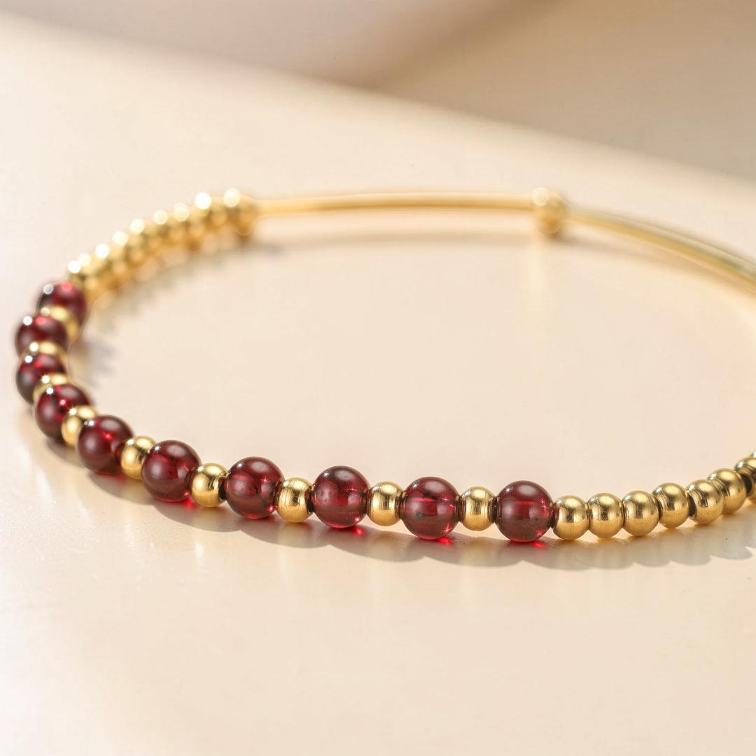 Bracelet Grenat – Rayonnement Solaire, Plaqué Or 18K