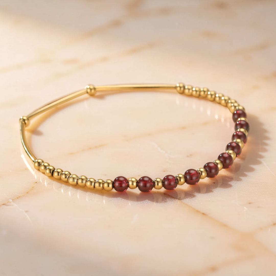 Bracelet Grenat – Rayonnement Solaire, Plaqué Or 18K
