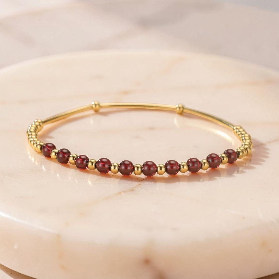 Bracelet Grenat – Rayonnement Solaire, Plaqué Or 18K