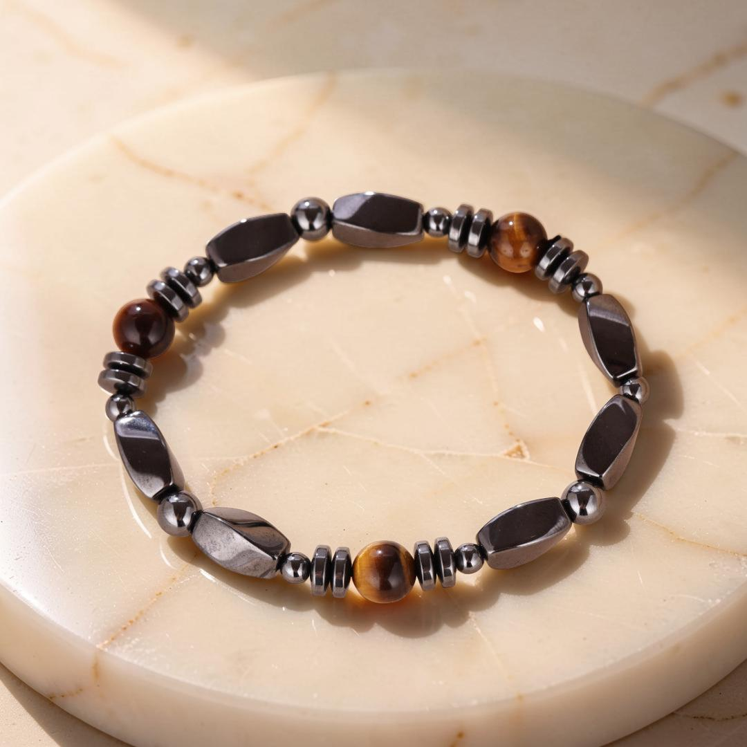 Bracelet Homme Hématite et Œil de Tigre – Force Sauvage