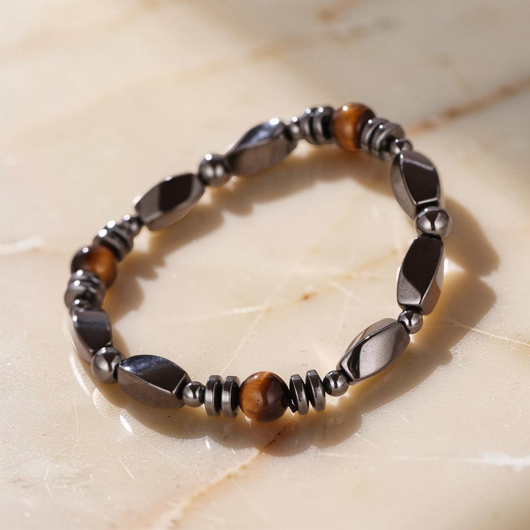 Bracelet Homme Hématite et Œil de Tigre – Force Sauvage