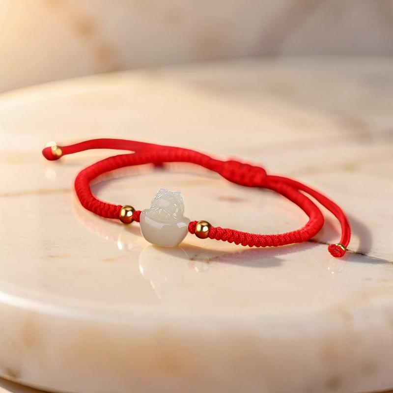 Bracelet Jade – Bébé Dragon, Fil Rouge