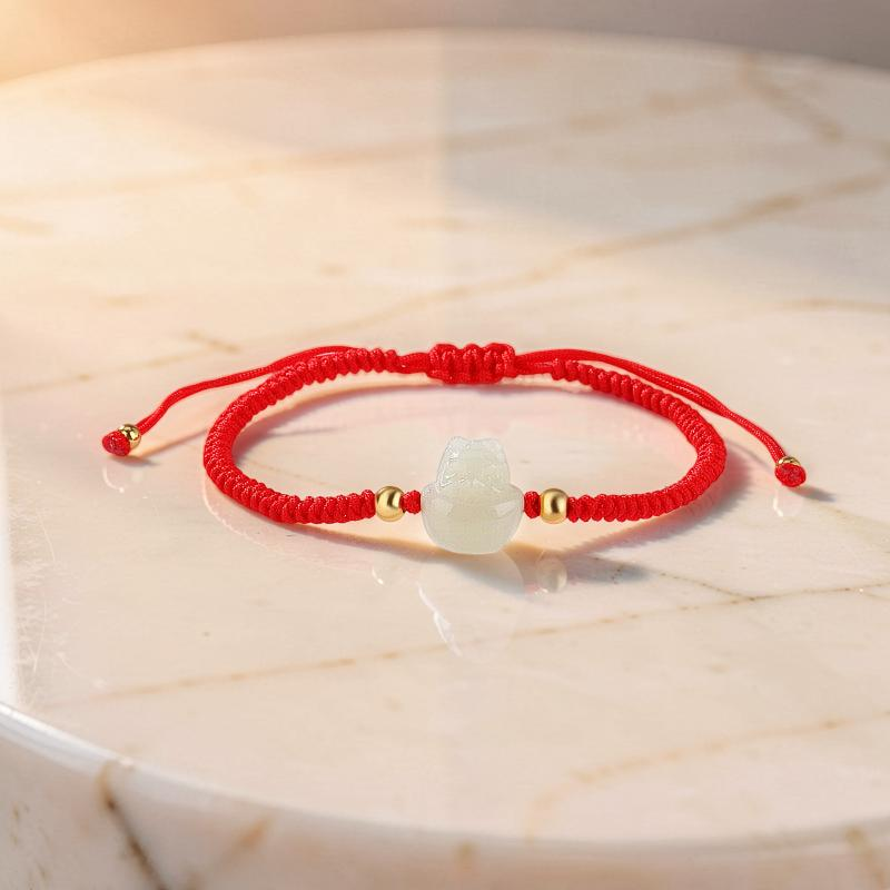 Bracelet Jade – Bébé Dragon, Fil Rouge