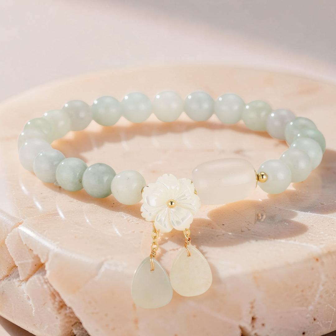 Bracelet Jade Blanc et Agate – Porte Bonheur