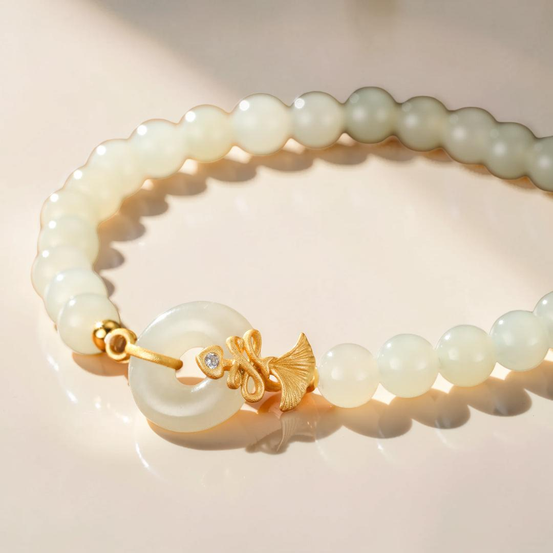 Bracelet Jade Blanc – Grâce d'Œillet, Argent Plaqué Or