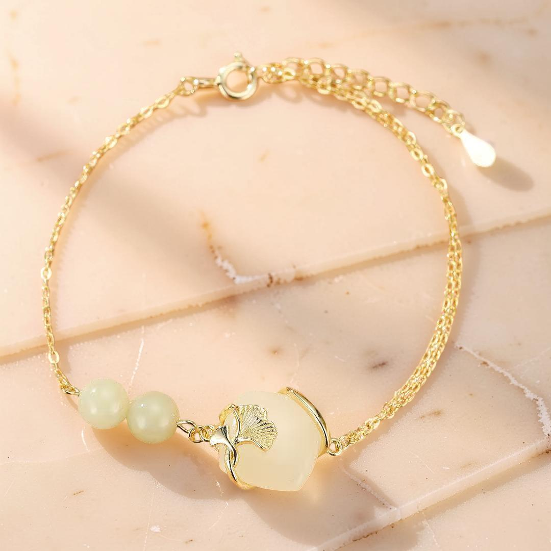 Bracelet Jade – Éveil du Cœur, Argent Plaqué Or