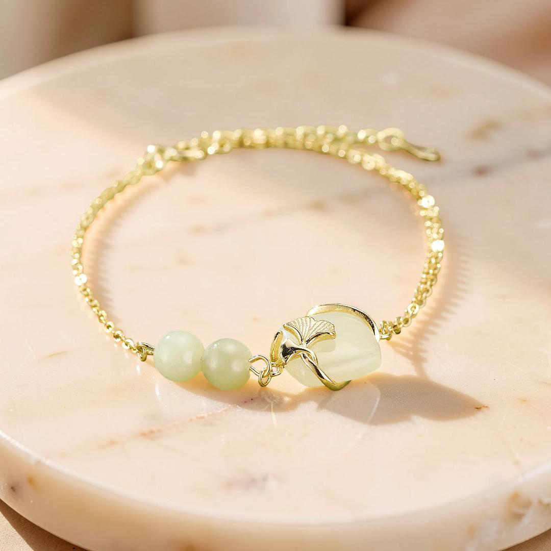Bracelet Jade – Éveil du Cœur, Argent Plaqué Or