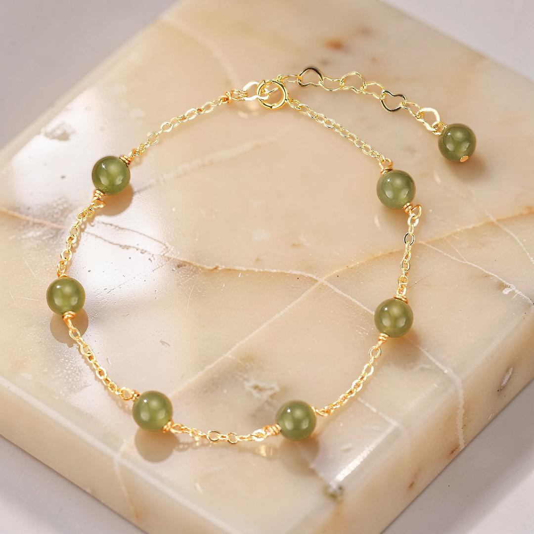 Bracelet Jade – Harmonie Dorée, Argent Plaqué Or 14K