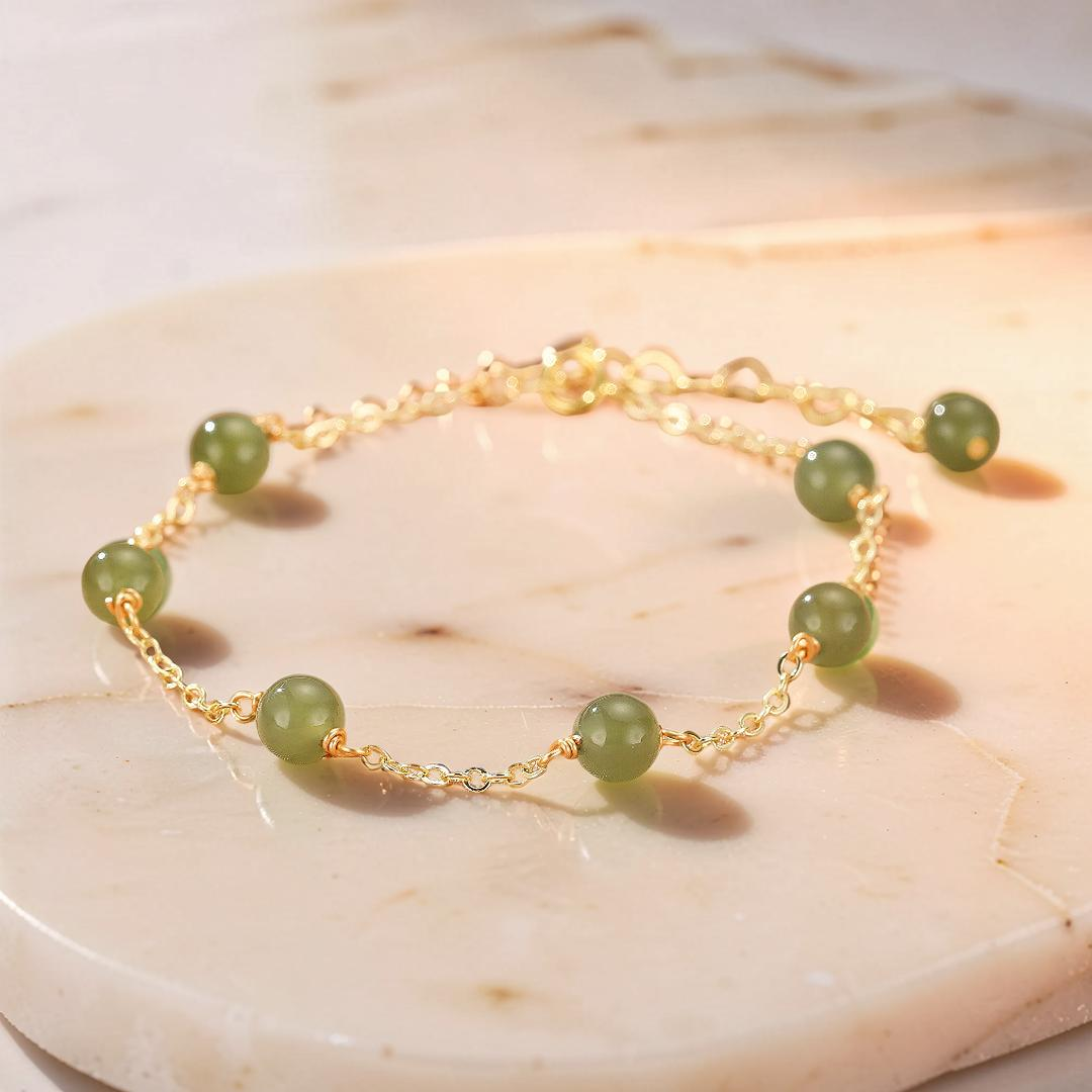 Bracelet Jade – Harmonie Dorée, Argent Plaqué Or 14K