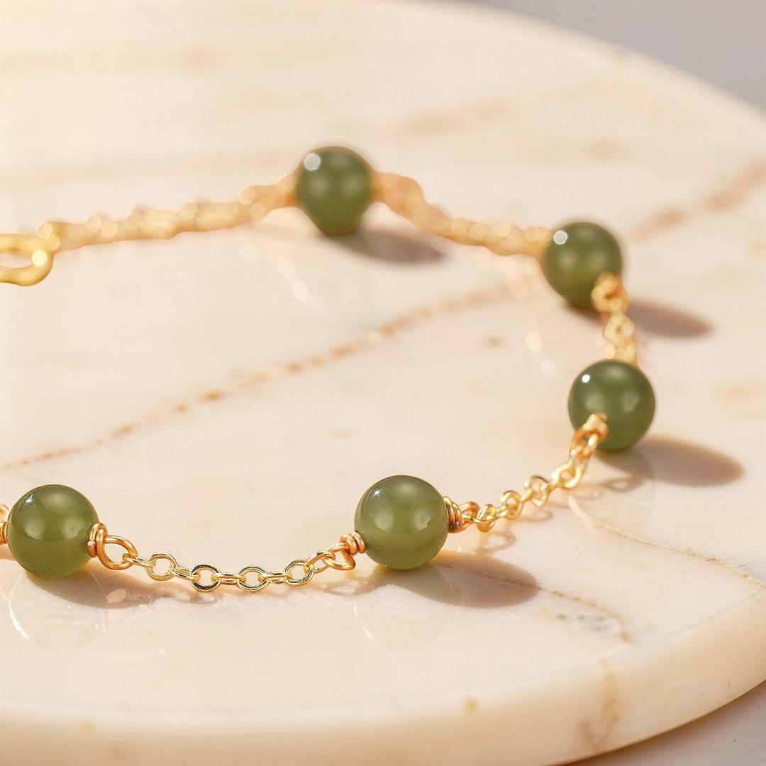 Bracelet Jade – Harmonie Dorée, Argent Plaqué Or 14K