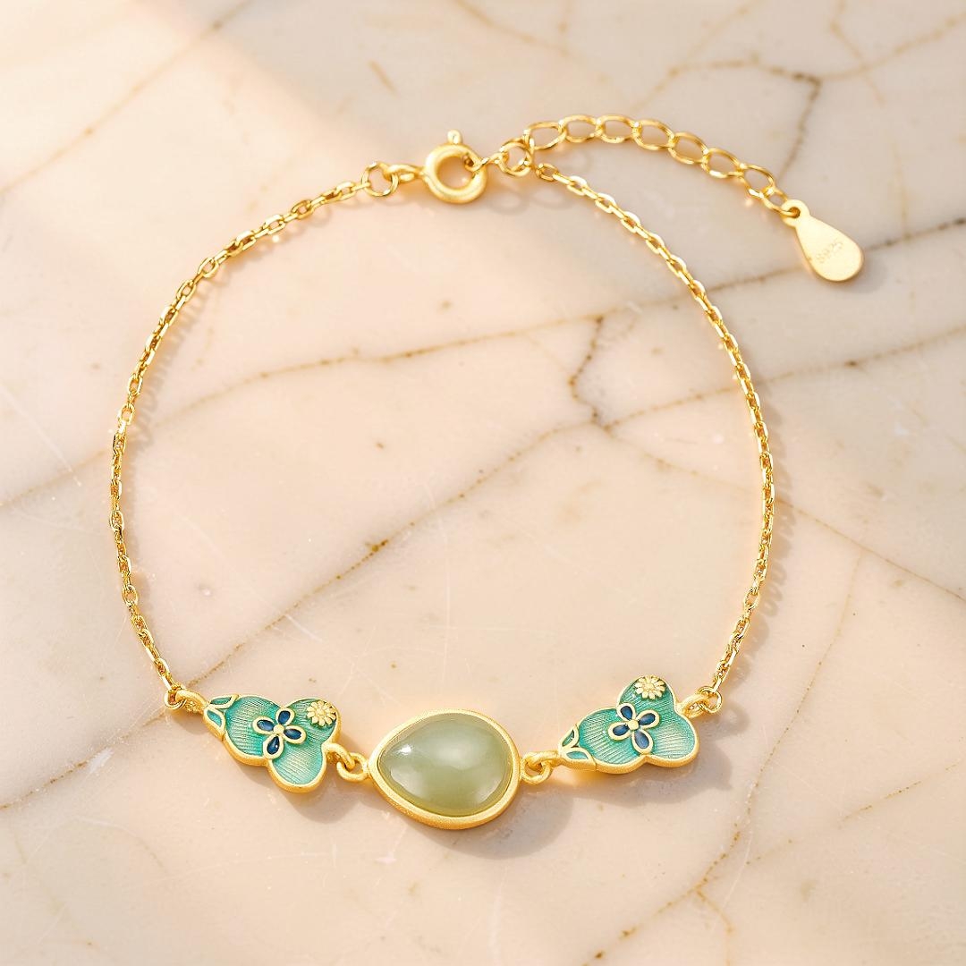 Bracelet Jade – Goutte de Chance, Argent Plaqué Or