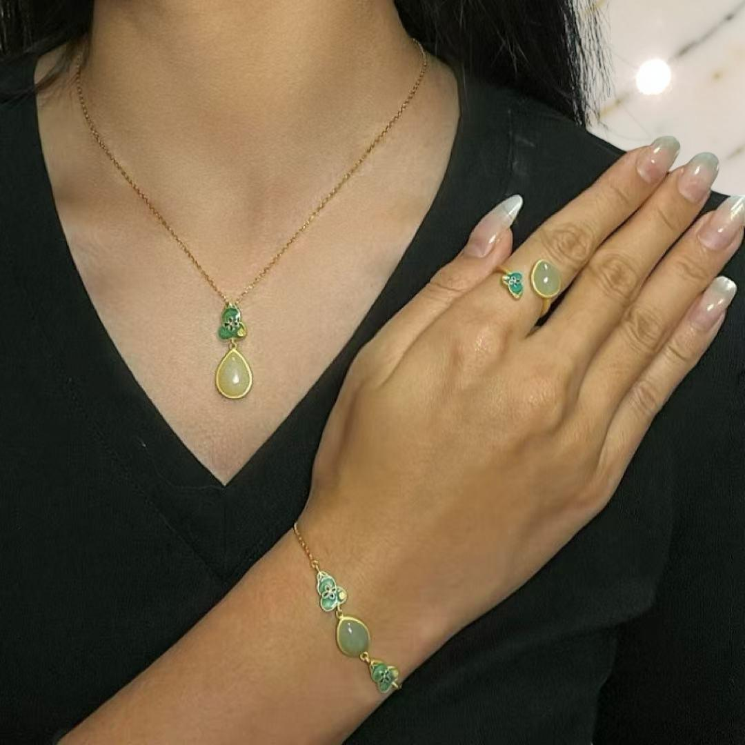 Bracelet Jade – Goutte de Chance, Argent Plaqué Or