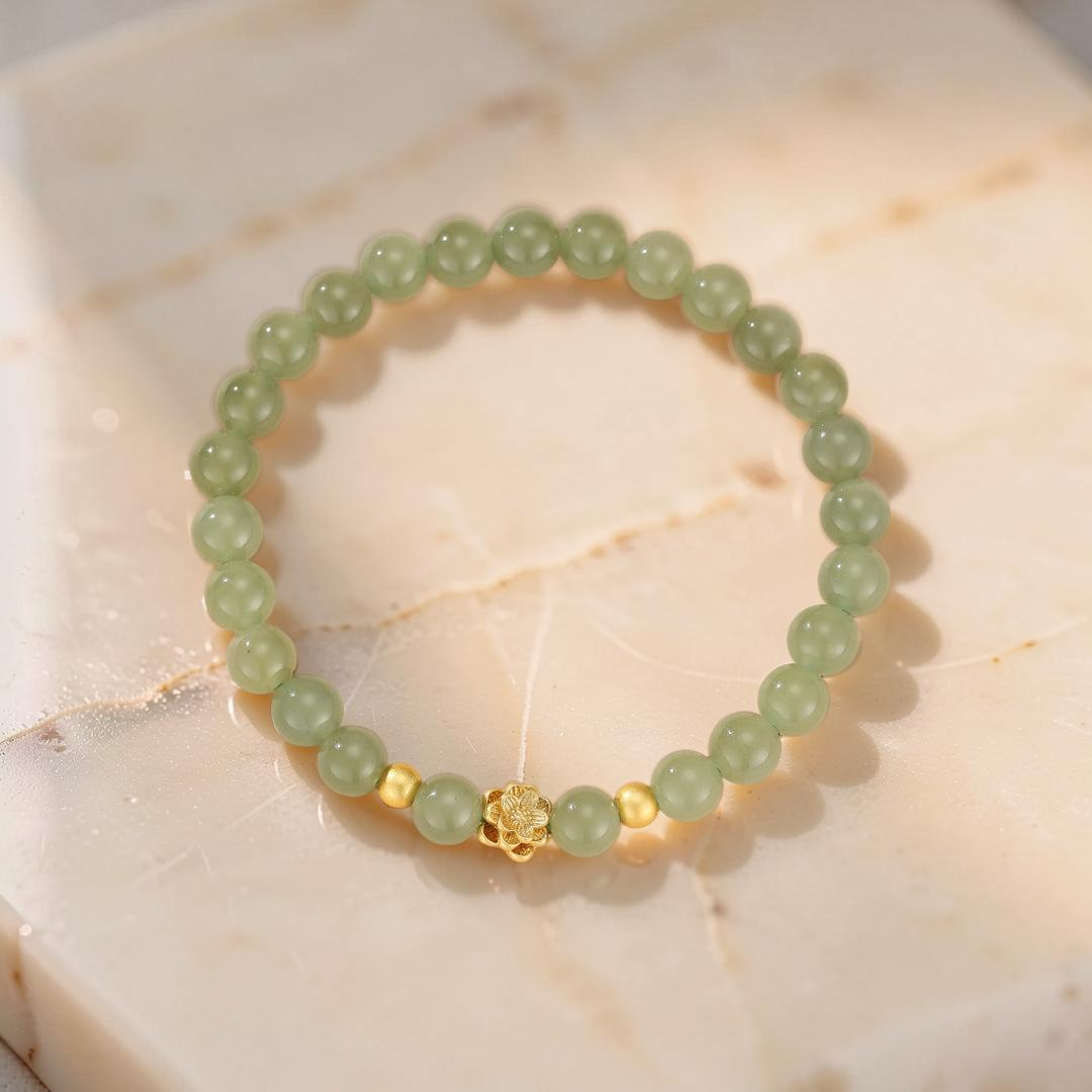 Bracelet Jade Lotus – Réussite, Plaqué Or