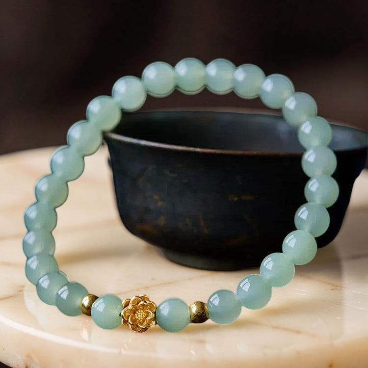 Bracelet Jade Lotus – Réussite, Plaqué Or