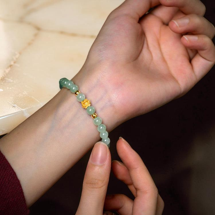 Bracelet Jade Lotus – Réussite, Plaqué Or