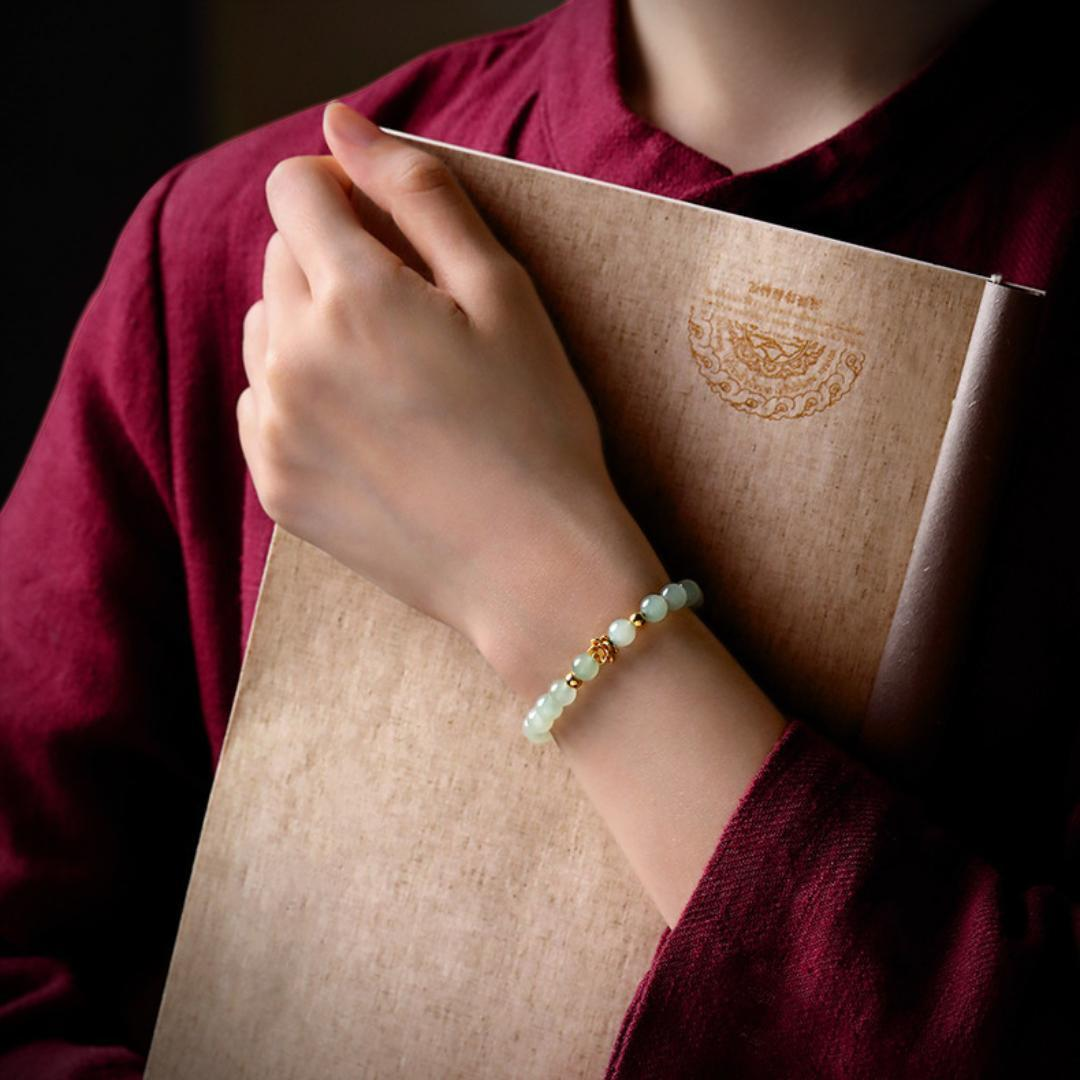 Bracelet Jade Lotus – Réussite, Plaqué Or