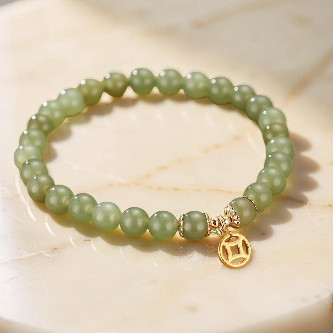 Bracelet Jade – Paix Intérieure, Argent Plaqué Or 14K