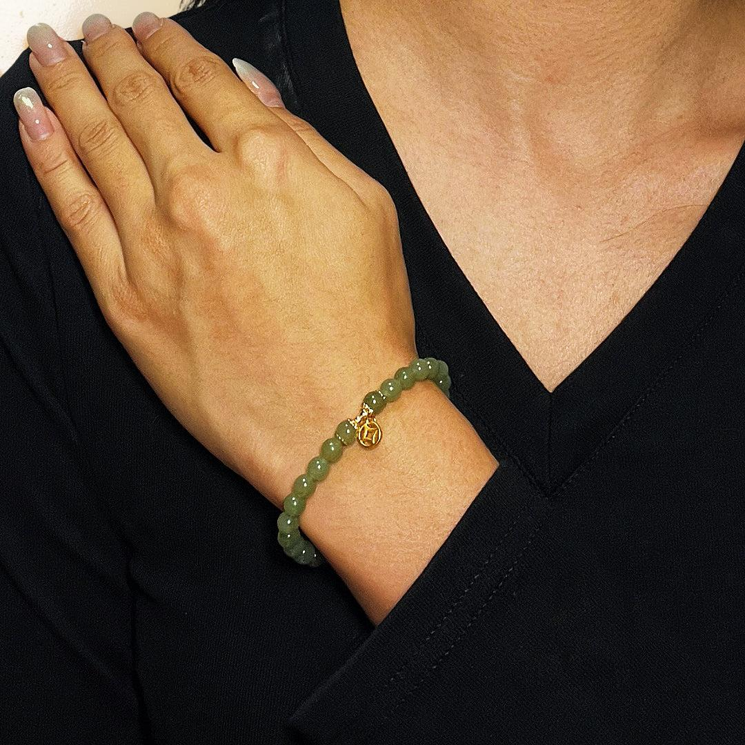 Bracelet Jade – Paix Intérieure, Argent Plaqué Or 14K