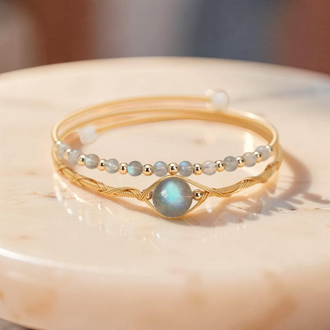 Bracelet Labradorite – Clair de Lune, Plaqué Or
