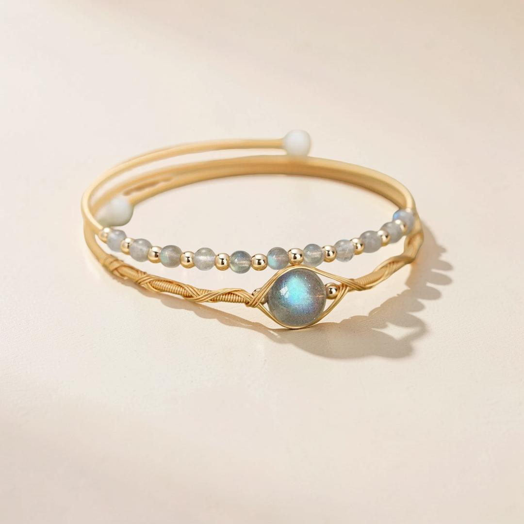 Bracelet Labradorite – Clair de Lune, Plaqué Or