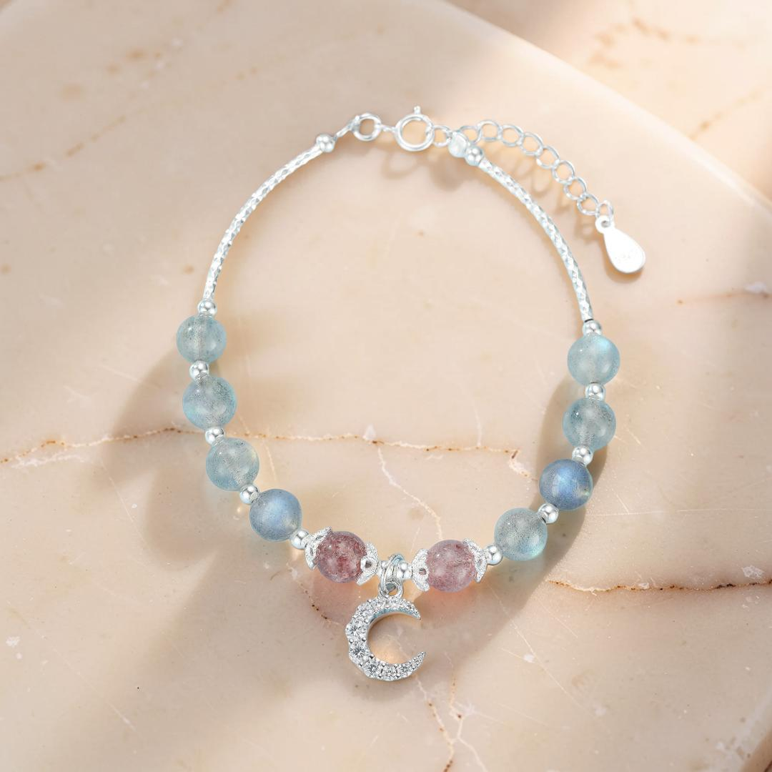 Bracelet Labradorite et Quartz Fraise – Enchantement Rosé, Argent