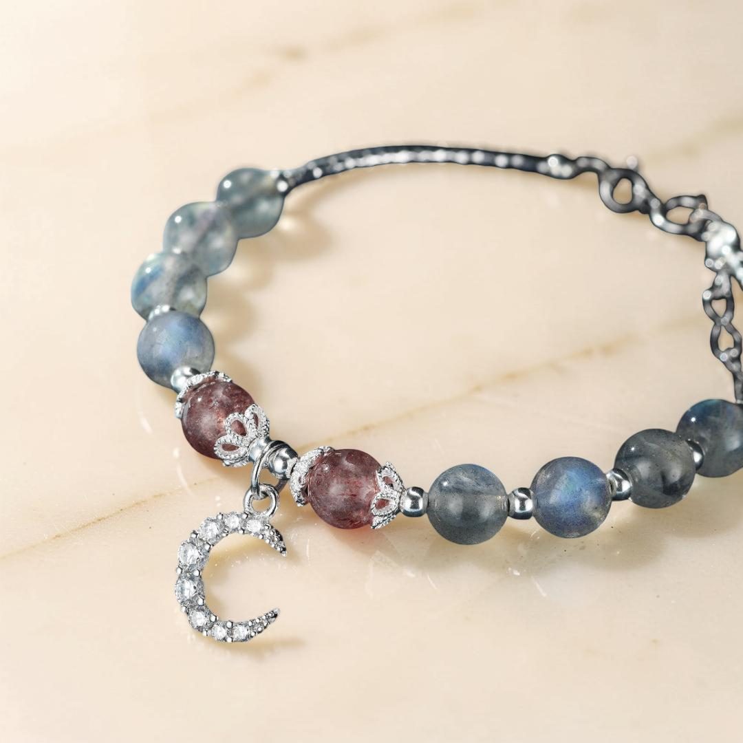 Bracelet Labradorite et Quartz Fraise – Enchantement Rosé, Argent
