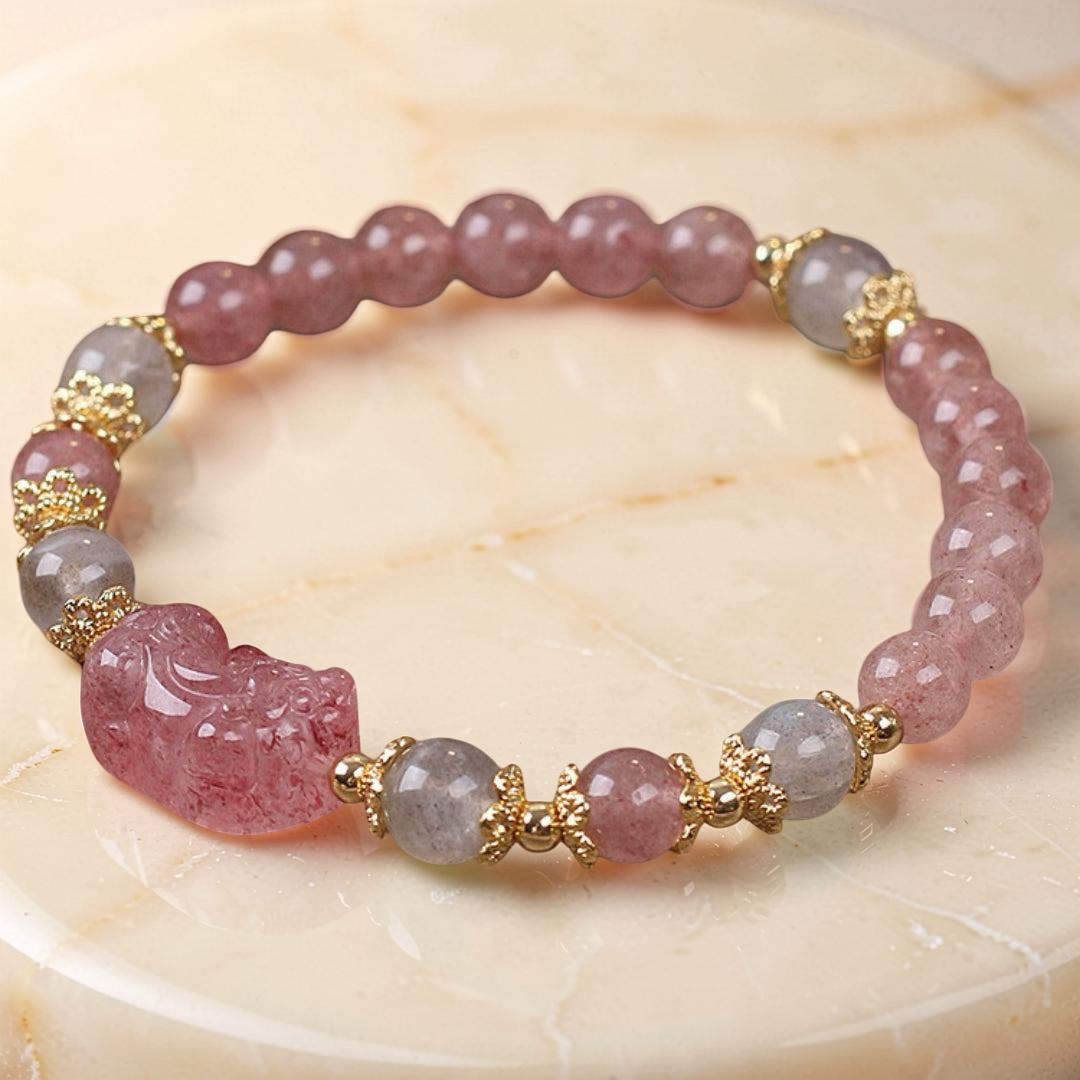 Bracelet Labradorite et Quartz Fraise – Protection PiXiu