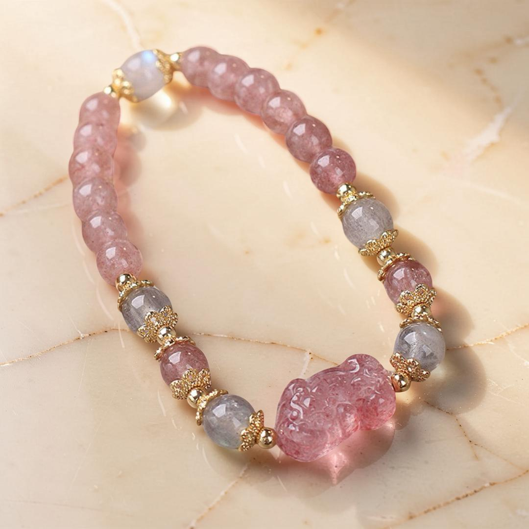Bracelet Labradorite et Quartz Fraise – Protection PiXiu