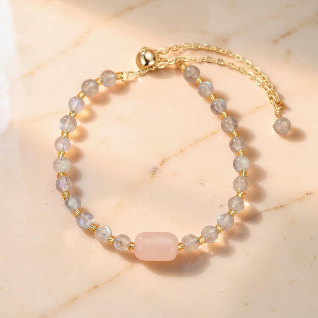 Bracelet Labradorite et Quartz Rose – Reflet Intérieur