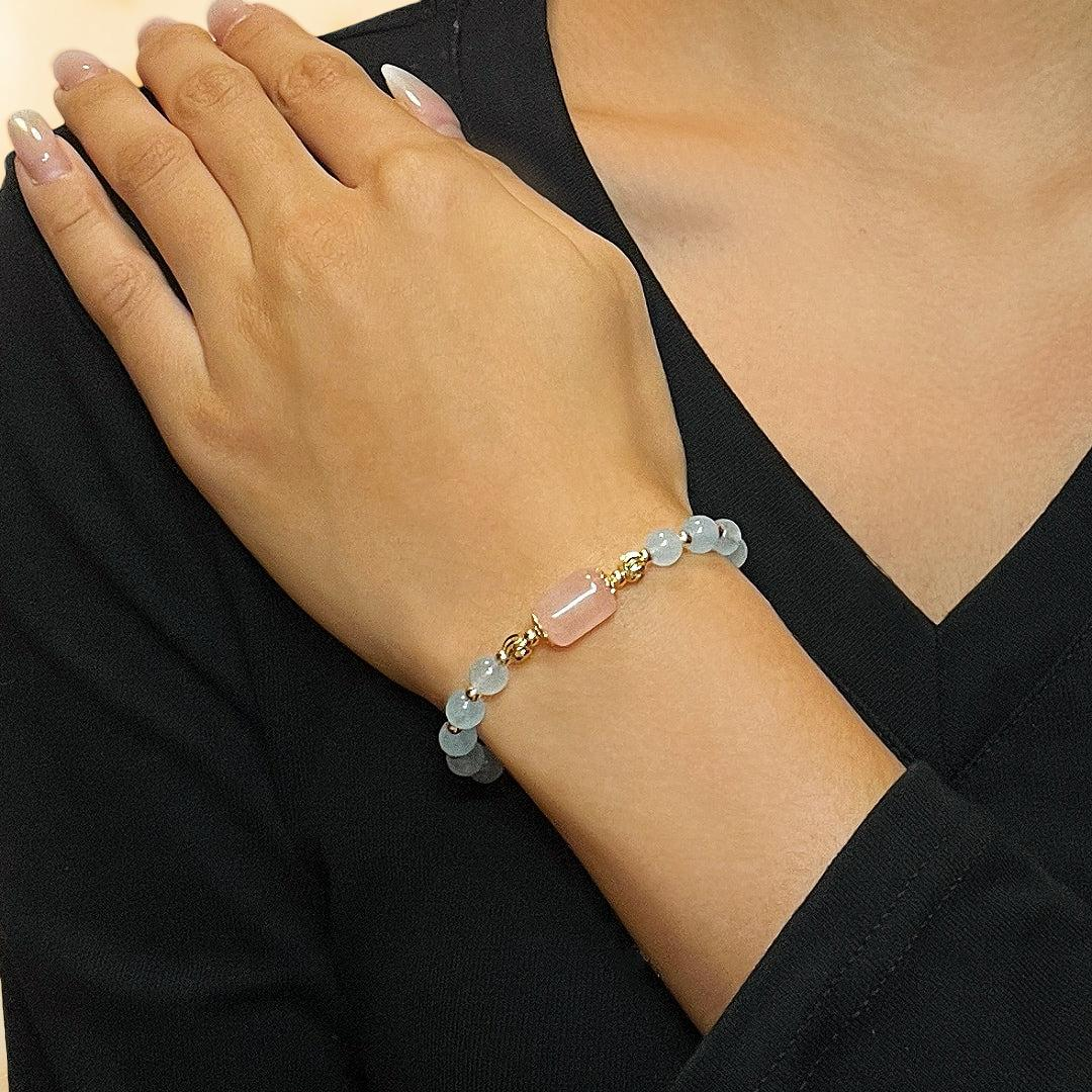 Bracelet Aigue-marine et Quartz Rose – Douceur Éthérée