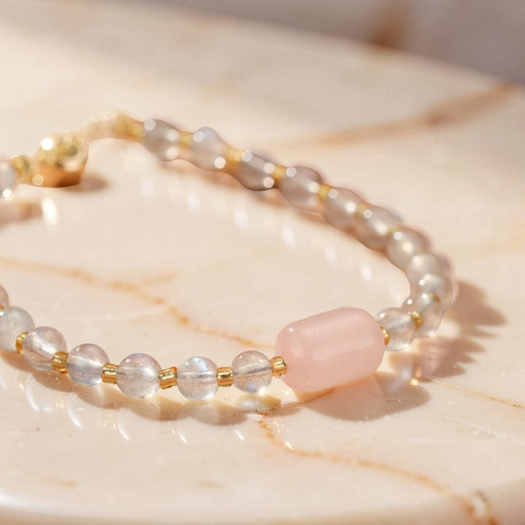 Bracelet Labradorite et Quartz Rose – Reflet Intérieur
