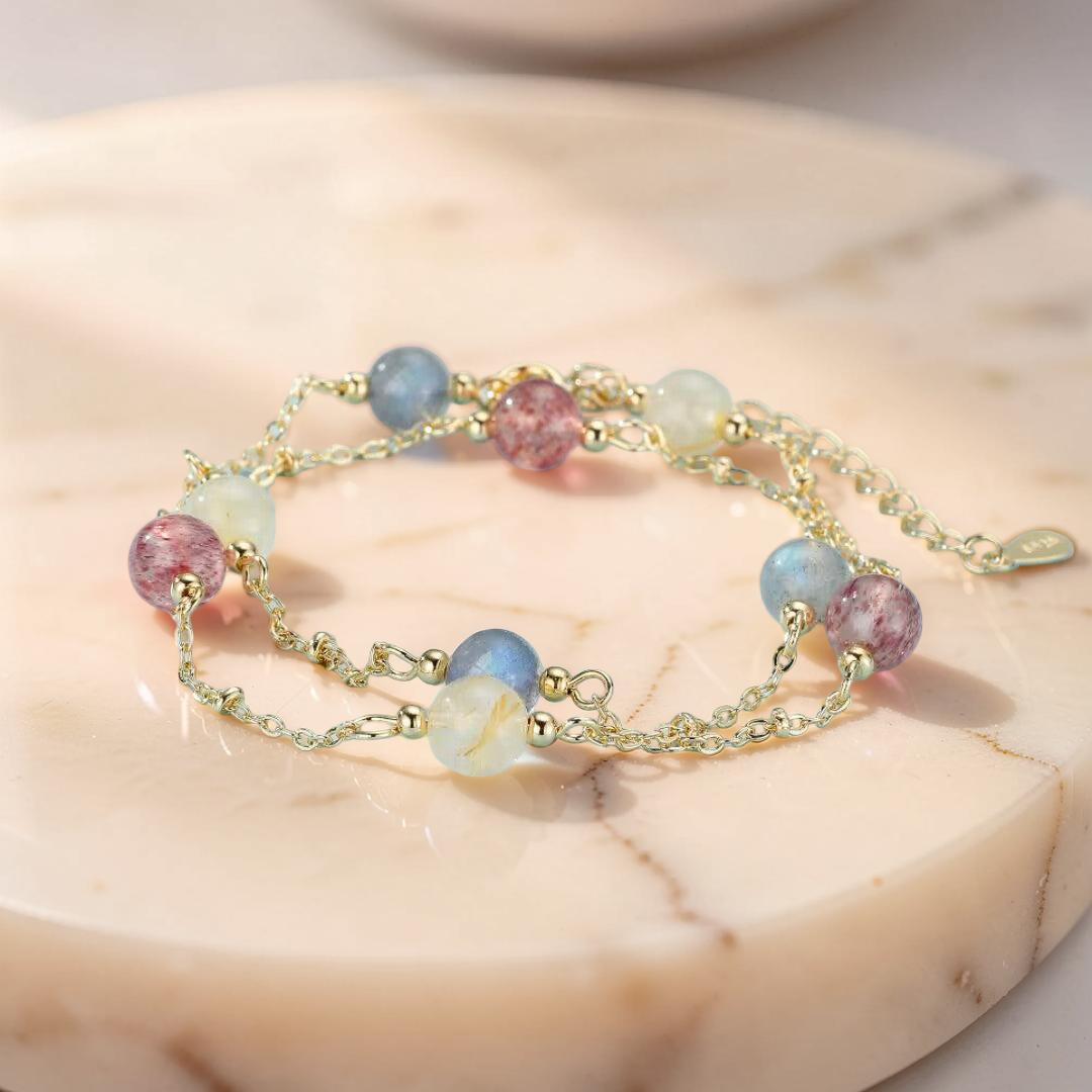 Bracelet Labradorite, Quartz Fraise et Citrine – Murmure Céleste