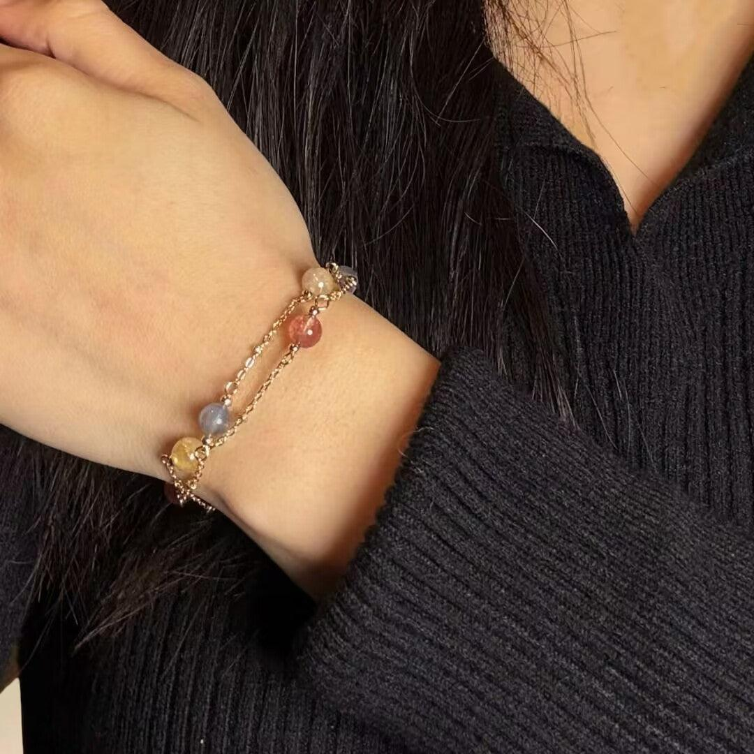 Bracelet Labradorite, Quartz Fraise et Citrine – Murmure Céleste