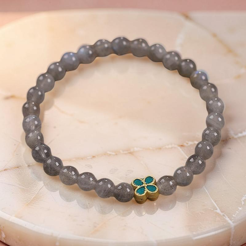 Bracelet Labradorite Trèfle à Quatre Feuilles – Chance et Apaisement