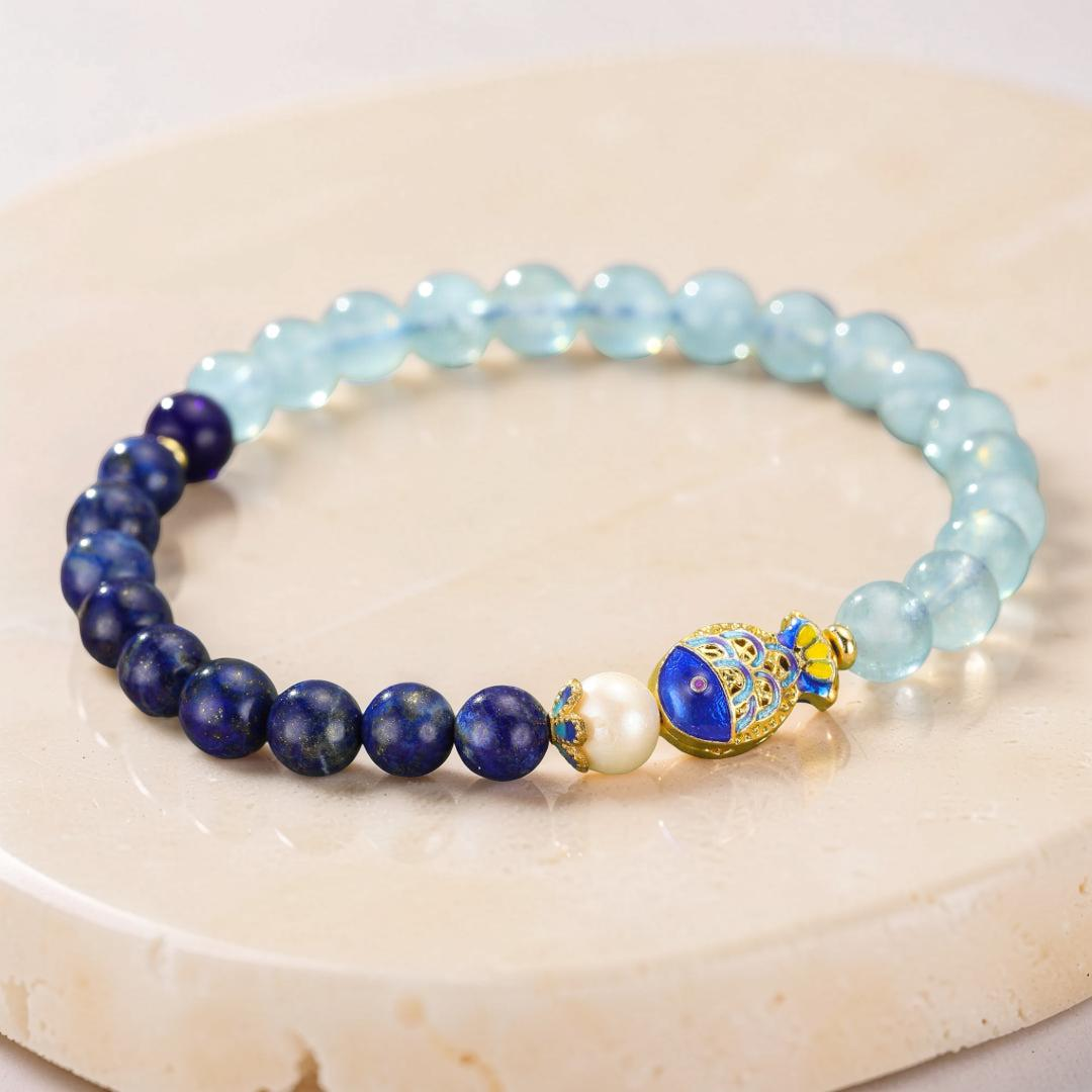 Bracelet Lapis Lazuli et Aigue Marine - Poisson de Bonheur