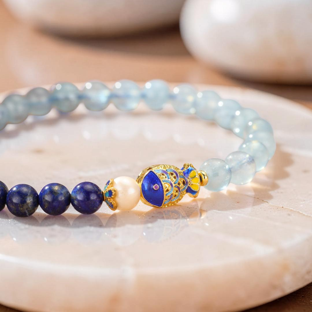 Bracelet Lapis Lazuli et Aigue Marine - Poisson de Bonheur