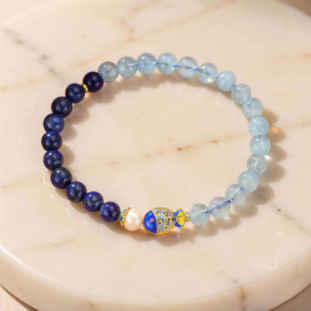 Bracelet Lapis Lazuli et Aigue Marine - Poisson de Bonheur