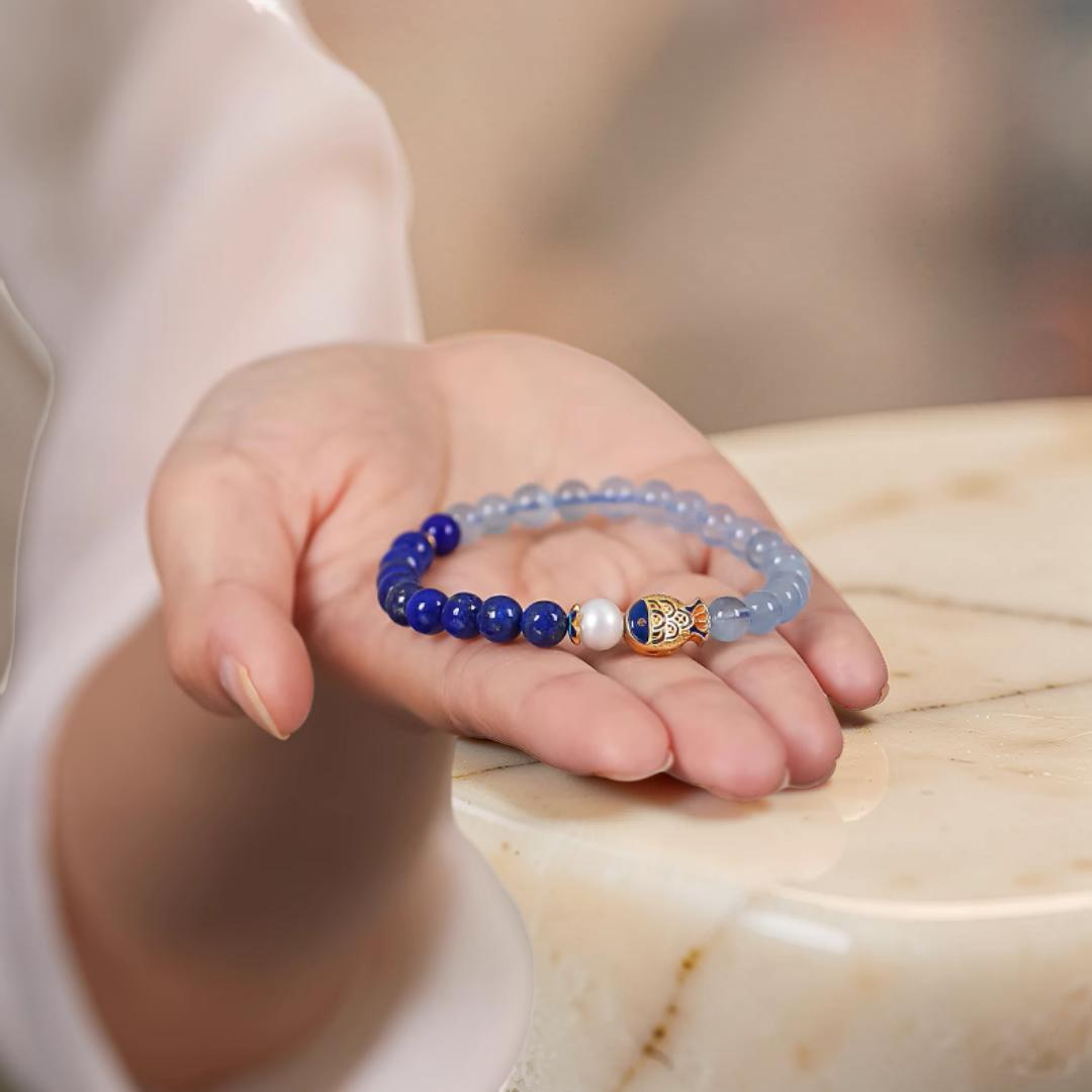 Bracelet Lapis Lazuli et Aigue Marine - Poisson de Bonheur