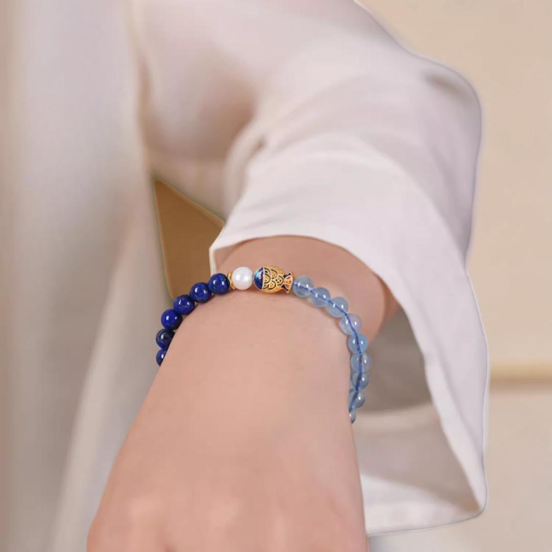 Bracelet Lapis Lazuli et Aigue Marine - Poisson de Bonheur