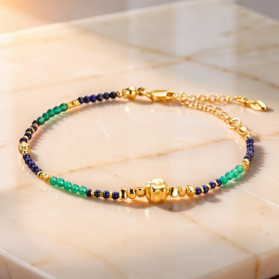 Bracelet Lapis-Lazuli – Main Protectrice, Argent Plaqué Or