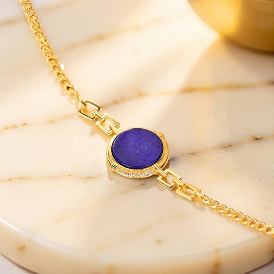 Bracelet Lapis Lazuli – Mandala, Argent Plaqué Or