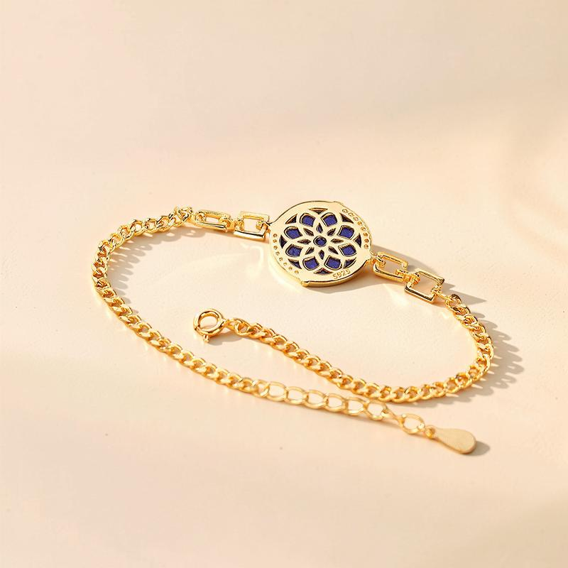 Bracelet Lapis Lazuli – Mandala, Argent Plaqué Or