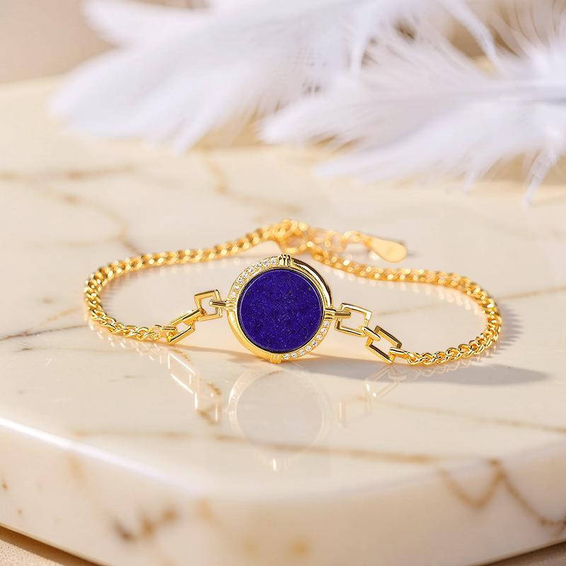 Bracelet Lapis Lazuli – Mandala, Argent Plaqué Or