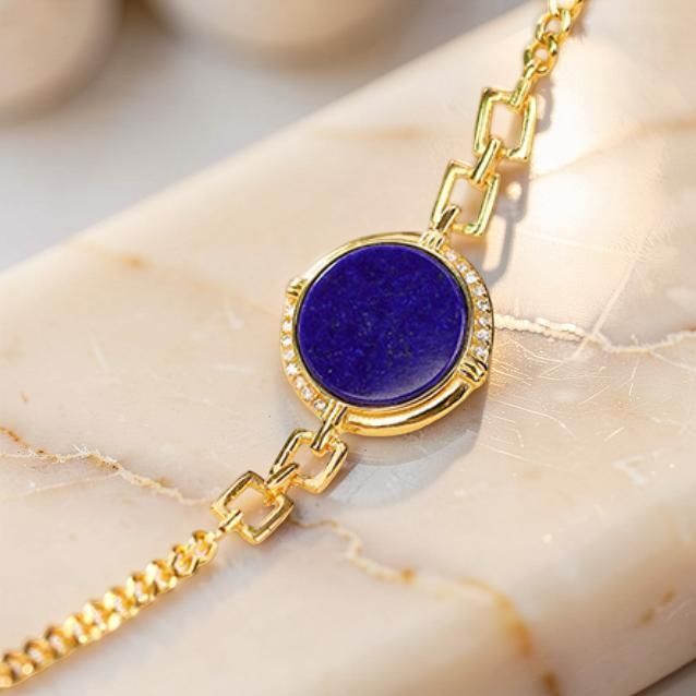 Bracelet Lapis Lazuli – Mandala, Argent Plaqué Or