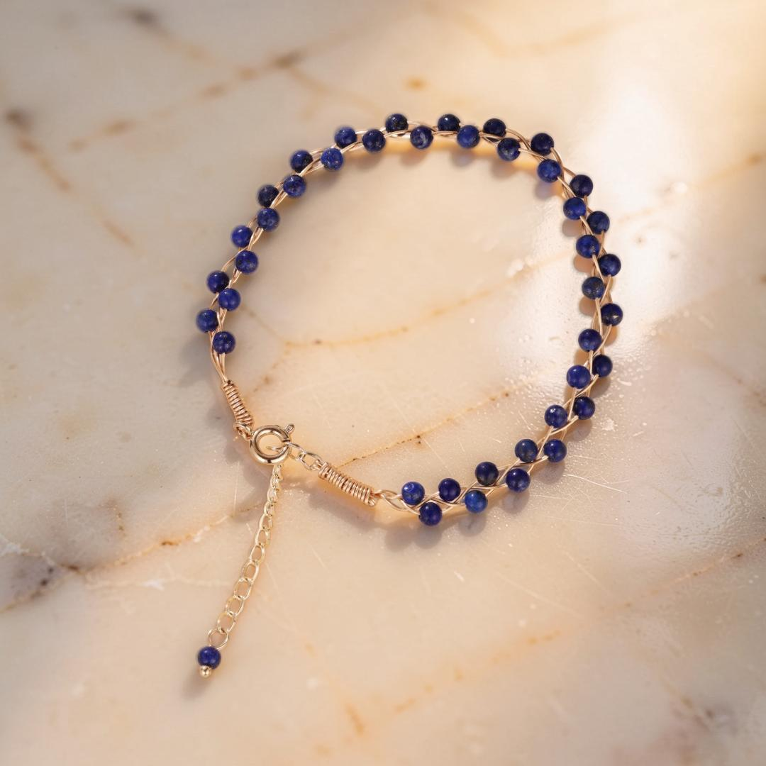 Bracelet Lapis Lazuli – Vague Céleste, Plaqué Or