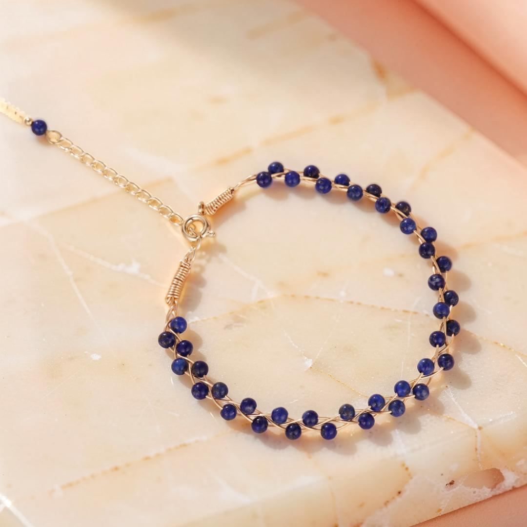Bracelet Lapis Lazuli – Vague Céleste, Plaqué Or