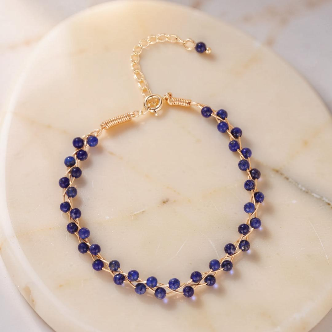 Bracelet Lapis Lazuli – Vague Céleste, Plaqué Or