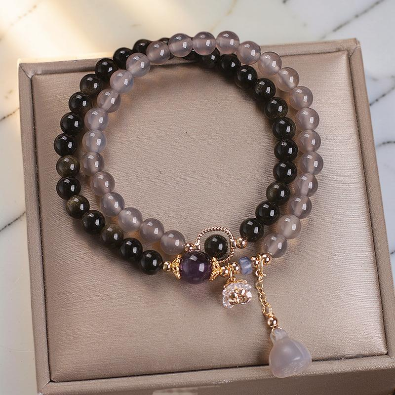 Bracelet Lotus Agate et Obsidienne – Paix Intérieure